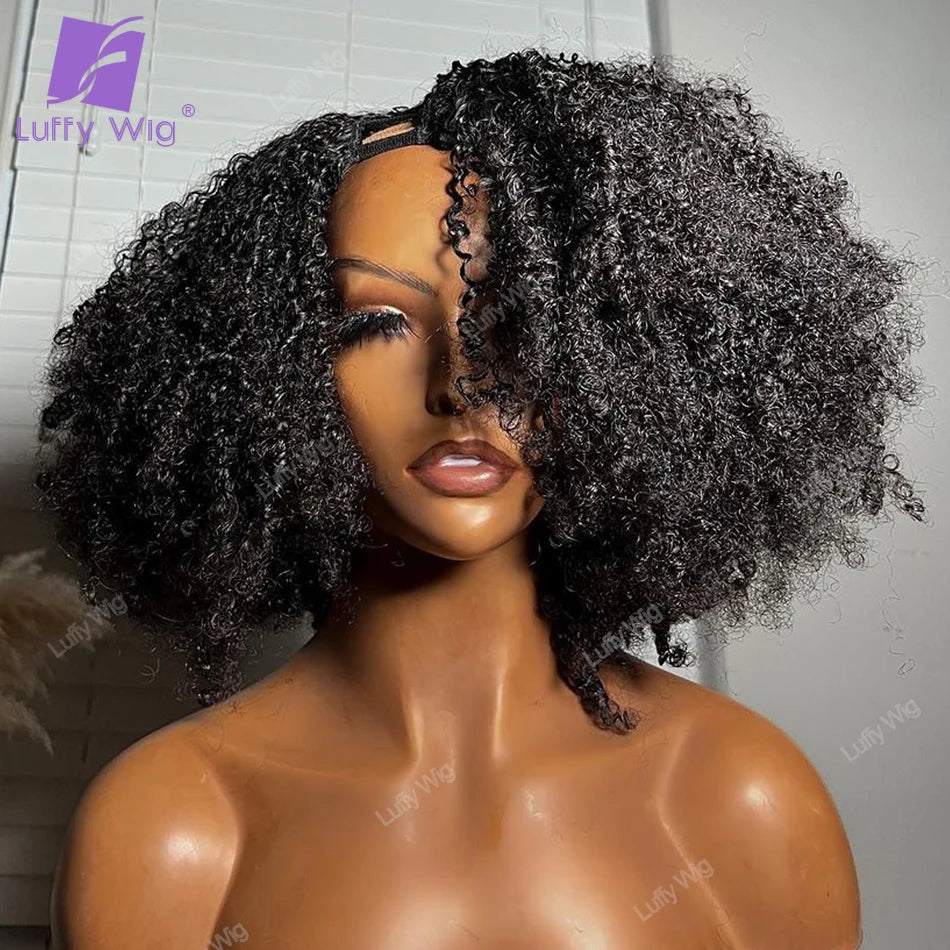 Afro Kinky Curly V Part Human Hair Wigs Brazilian Remy Minimal Leave Out Short VPart Bob Wig Glueless Coily U Part Wig LUFFY