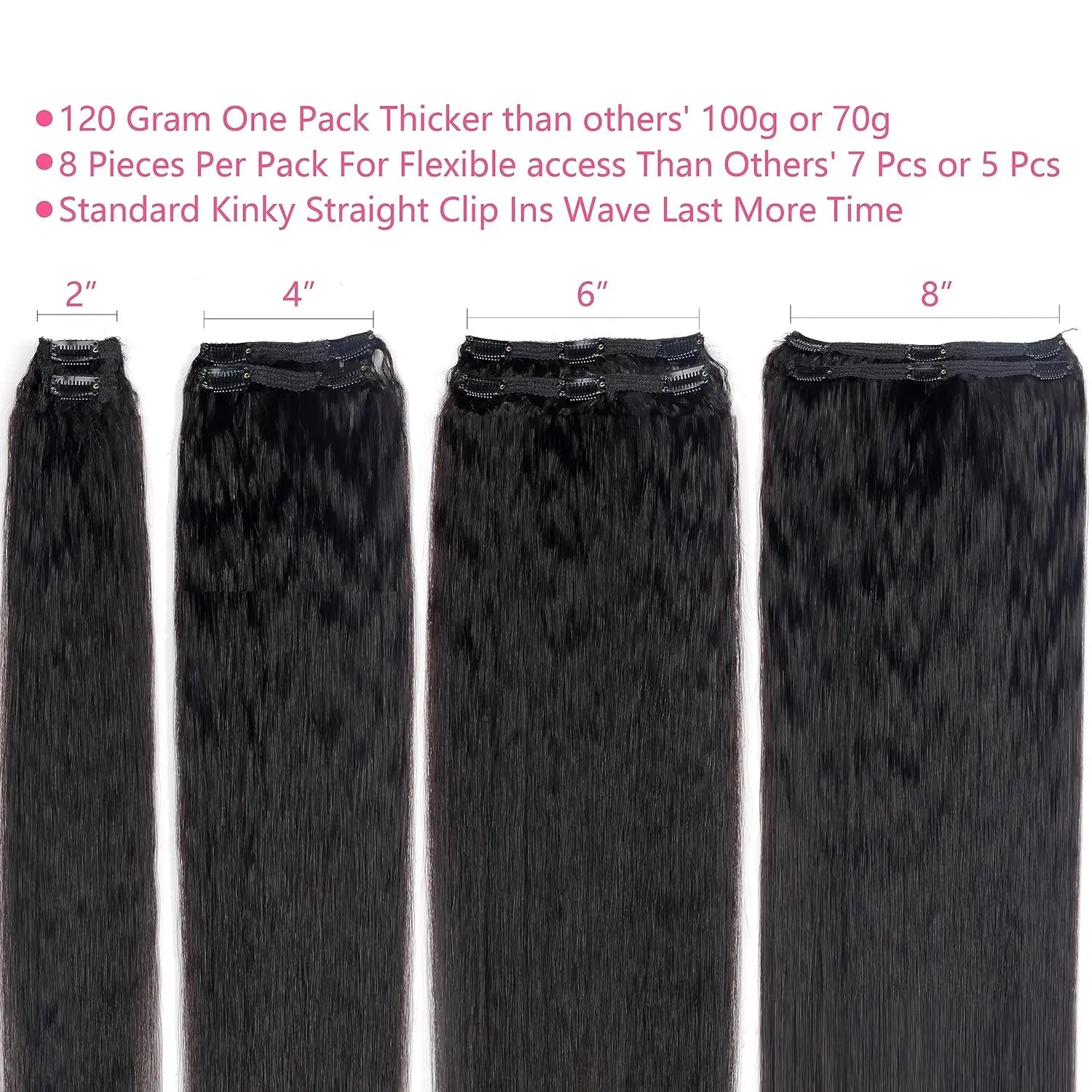 Kinky Straight Clip In Hair Extensions 120G 8Pcs/Set Natural Black Hair Brazilian Real Human Hairpiece For Women 12 To 26 Inches