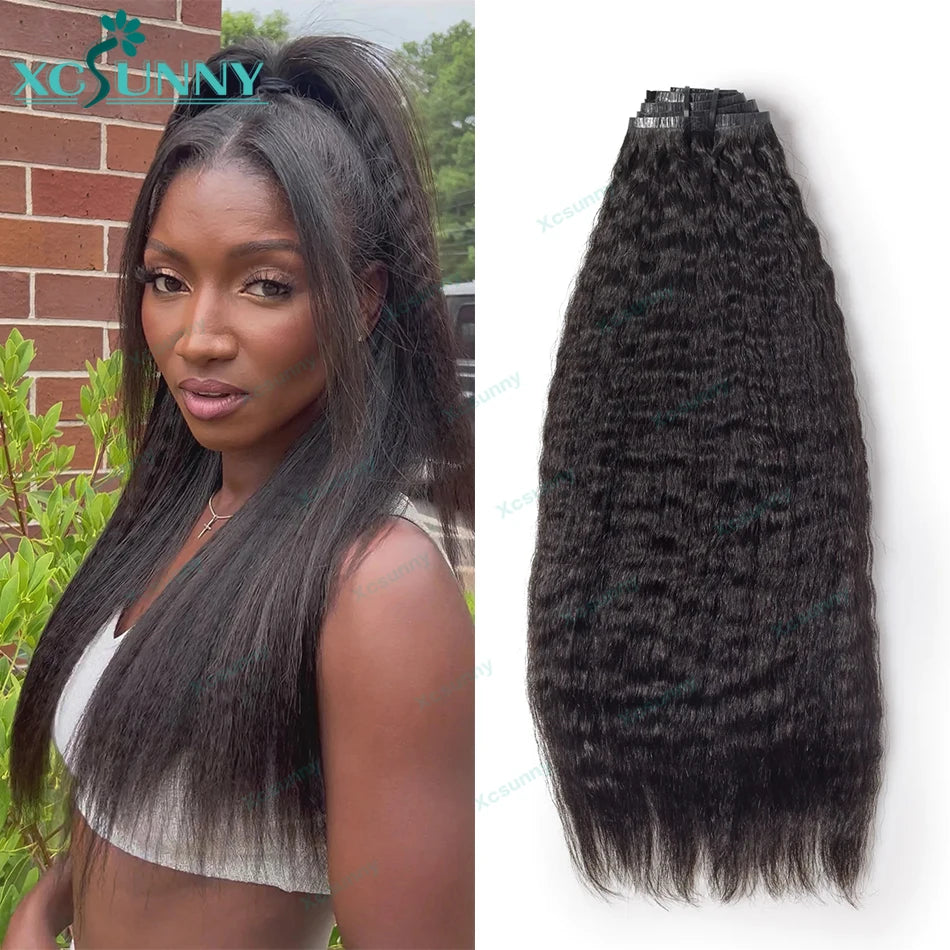 Seamless PU Clip In Hair Extensions Kinky Straight Burmese Classical Weft Clip Ins Human Hair Extensions For Black Women