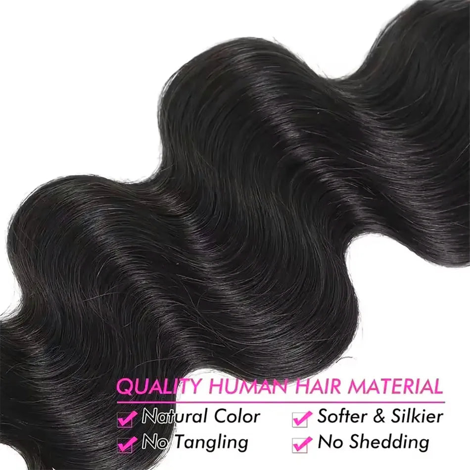 Clip in Body Wave Hair Extensions for Black Women 100% Unprocessed Virgin Human Hair Clip in Extensions #1B Natural Black Color