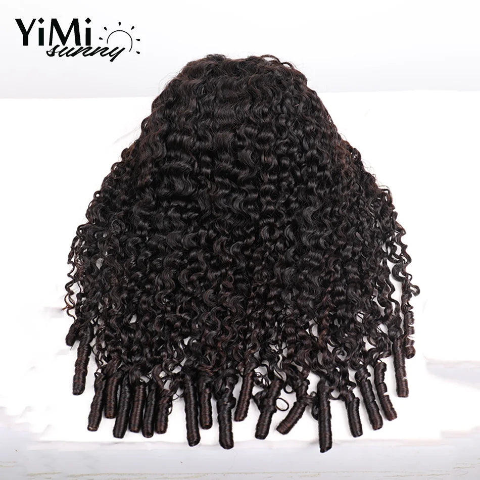3C 4A Burmese Curly Flip Over Half Human Hair Wigs For Woman 3/4 Invisible Natural Curly 350% Adjustable & Breathable Yimisunny