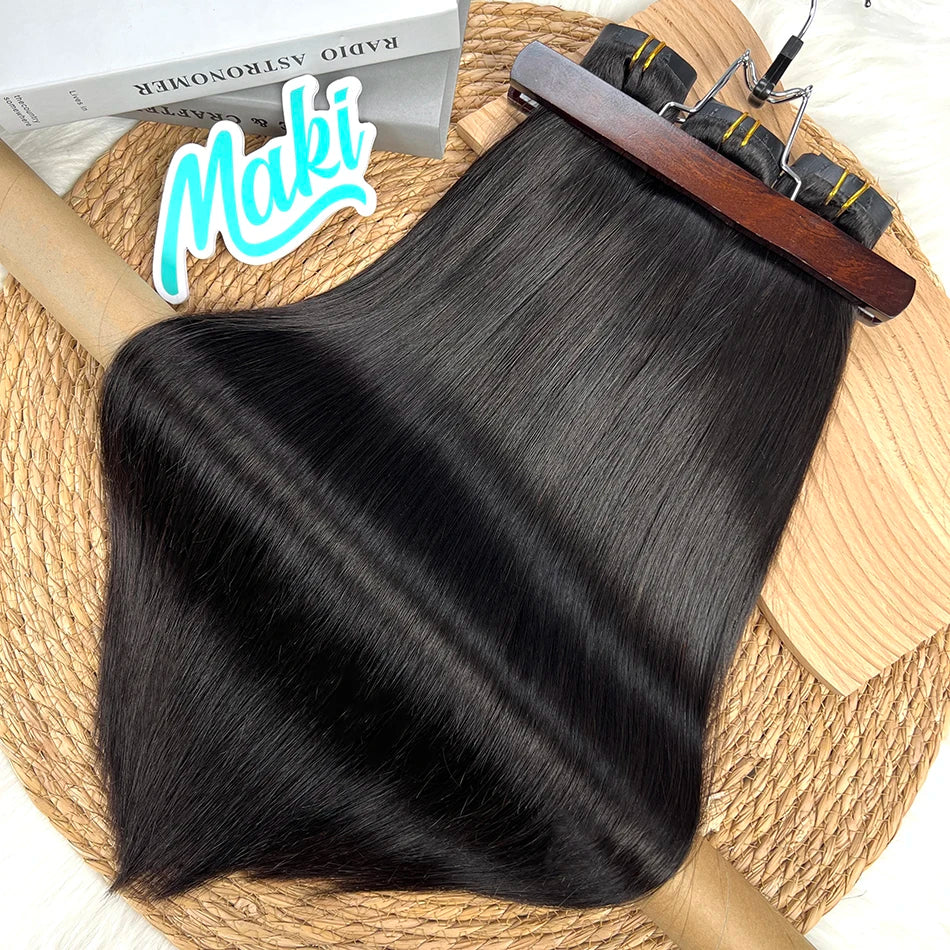 Raw Unprocessed 100g 7Pcs/Set Seamless Clips in #1B Natural Color Human Hair Extensions Long PU Weft Invisible Straight Hair