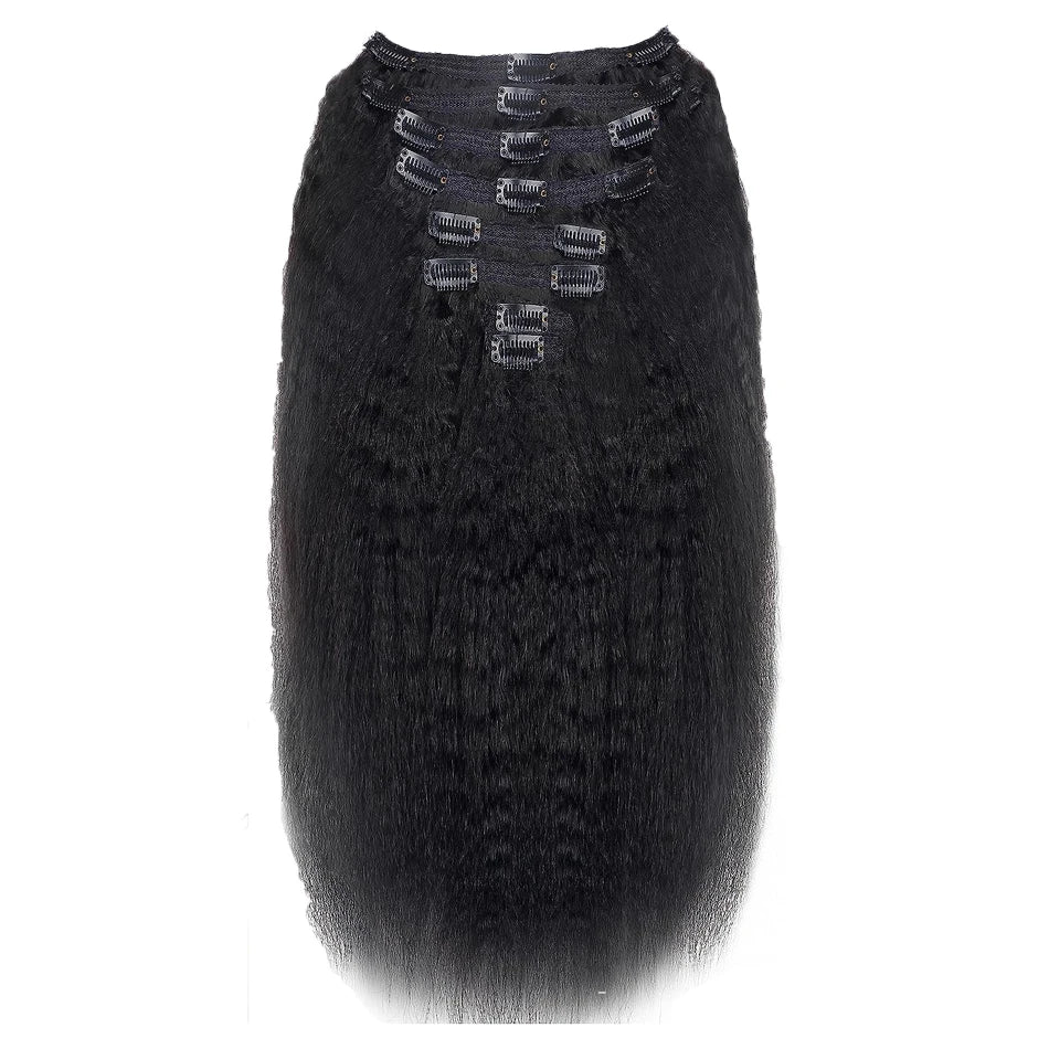 Kinky Straight Clip In Hair Extensions 120G 8Pcs/Set Natural Black Hair Brazilian Real Human Hairpiece For Women 12 To 26 Inches