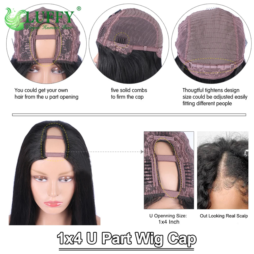 Afro Kinky Curly Human Hair Wigs 1x4 U V Part Wig Kinky Curly No Leave Out Brazilian Human Hair Wig For Black Women 200% Density