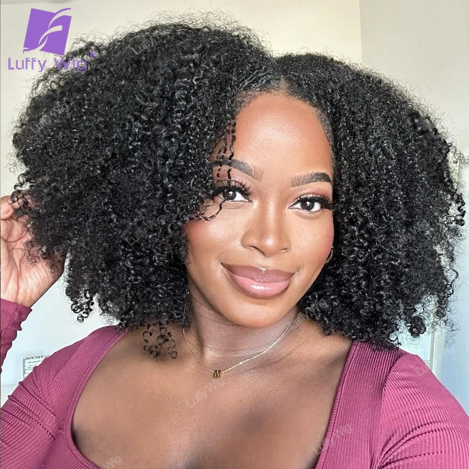 Afro Kinky Curly V Part Human Hair Wigs Brazilian Remy Minimal Leave Out Short VPart Bob Wig Glueless Coily U Part Wig LUFFY