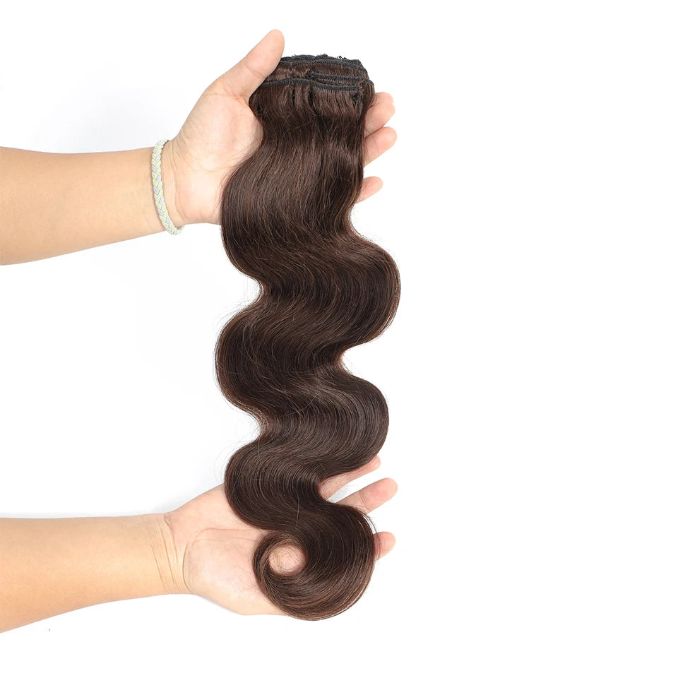 10-24Inch 120G/Set #2 Color Dark Brown Body Wave Clip In Human Hair Extensions Brazilian 100% Remy Human Hair 8Pcs/Set For Women