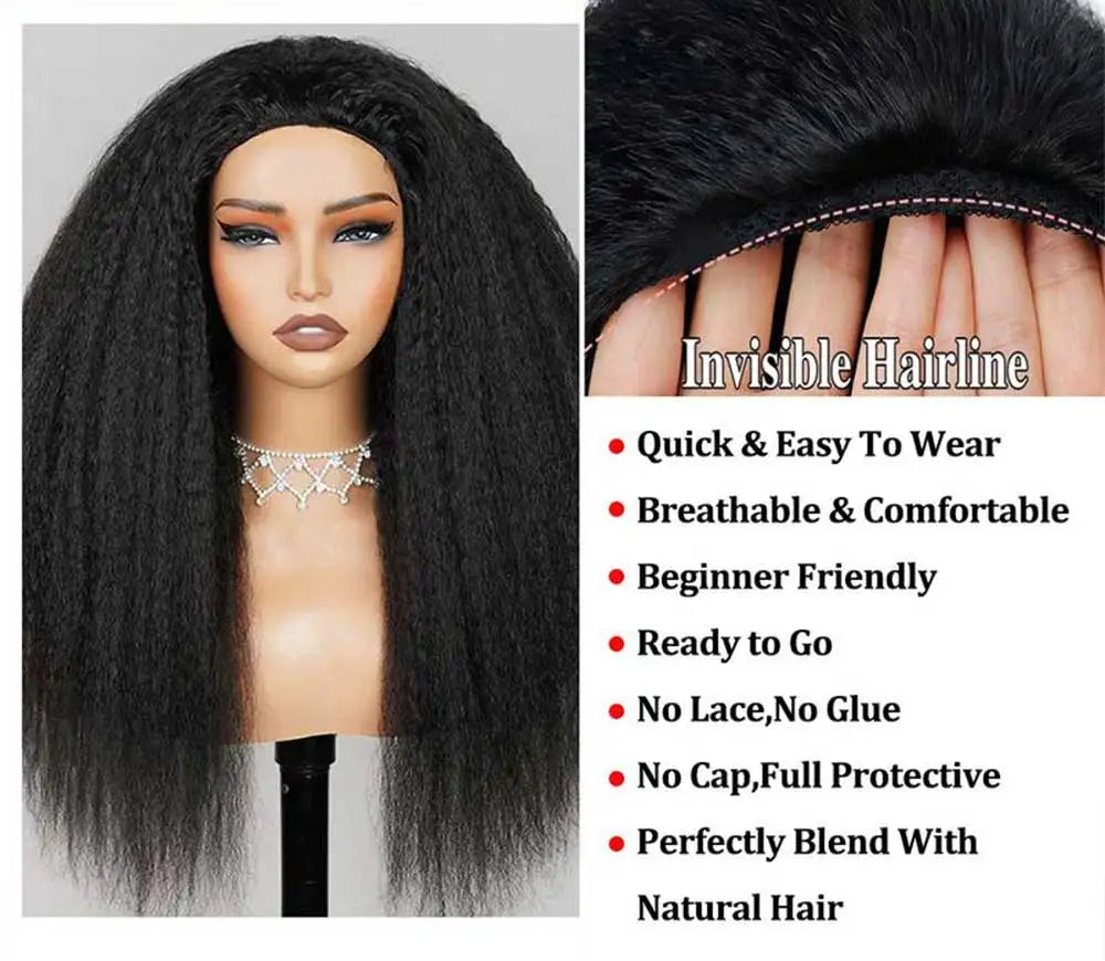 Yaam Kinky Straight Half Wig Human Hair 250 Density