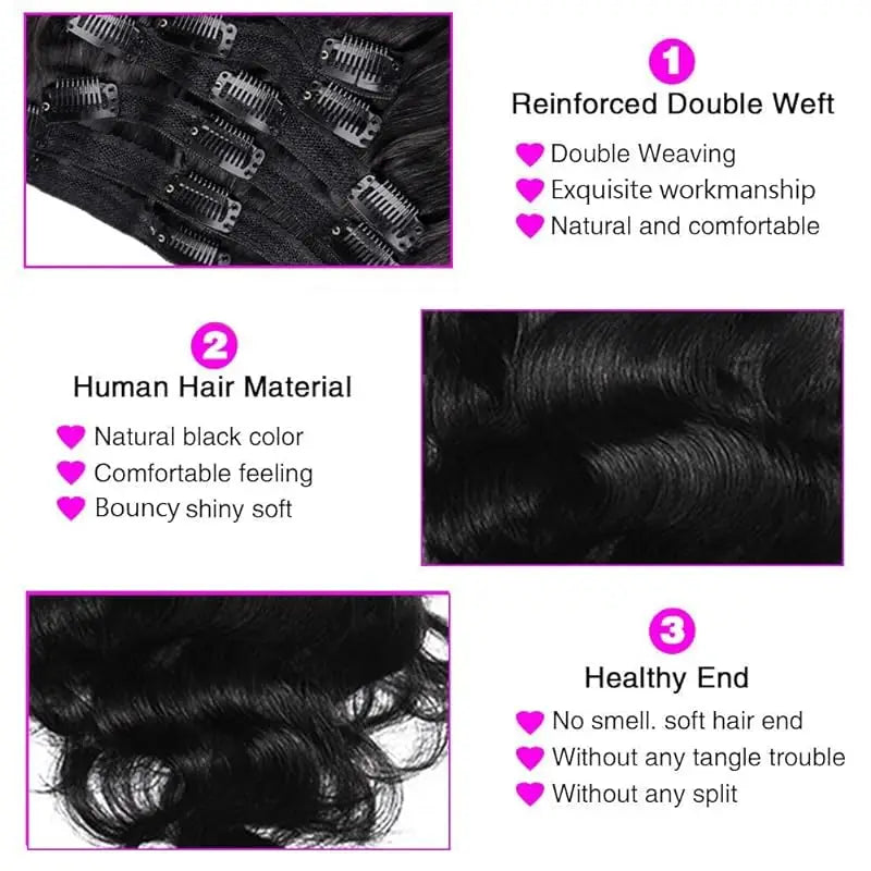 Body Wave 100% Brazilian Clip in Hair Extensions Human Hair 8Pcs Remy Hair Extensions Clip ins For Women with 18Clips 120g