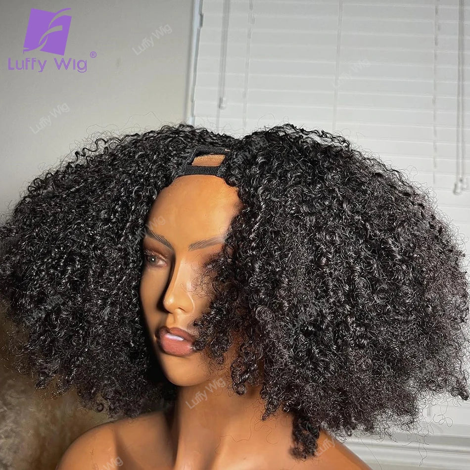 Afro Kinky Curly V Part Human Hair Wigs Brazilian Remy Minimal Leave Out Short VPart Bob Wig Glueless Coily U Part Wig LUFFY