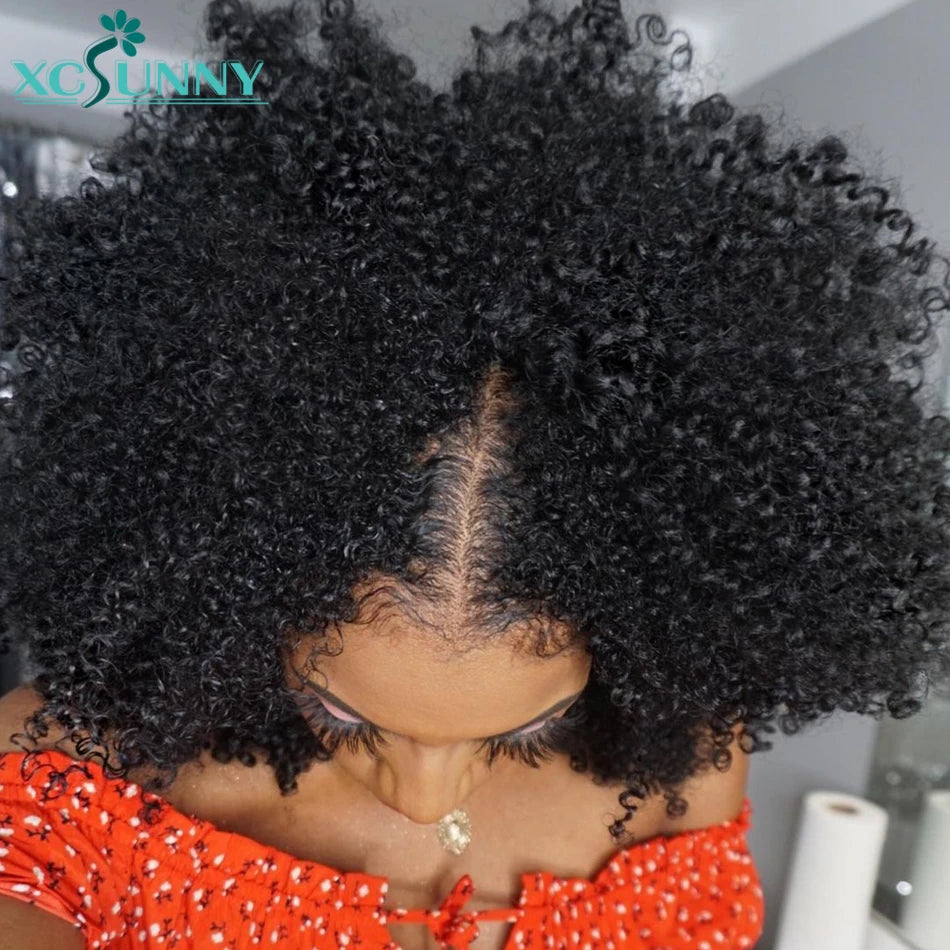 Afro Kinky Curly Wig V Part Wig Human Hair Glueless Upgrade U Part Wig Blend with Your Own Hairline For Women Brazilian Xcsunny