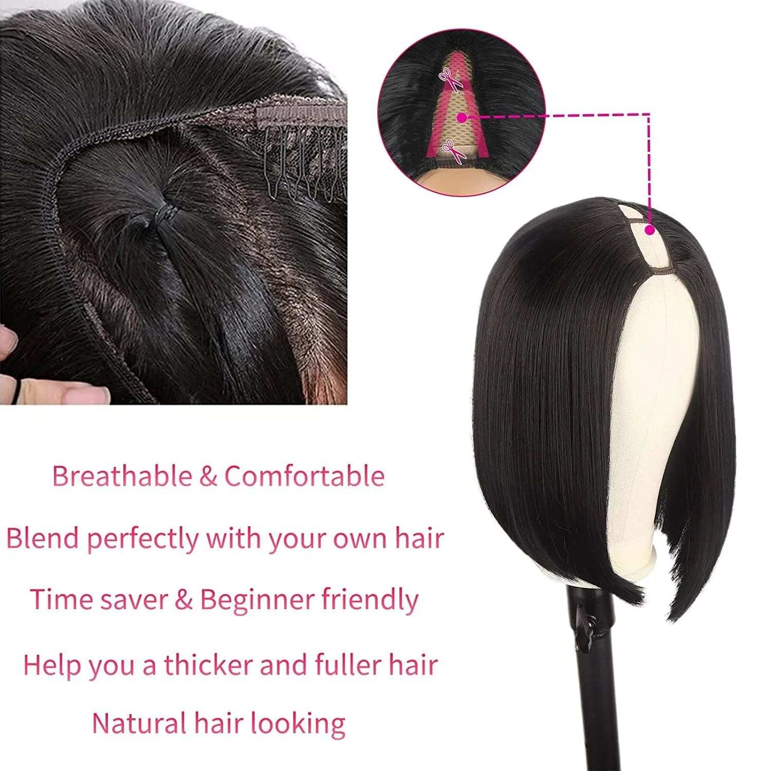 250 Density V Part Wig Bob Straight Human Hair Wigs 8-16