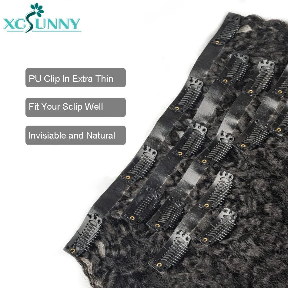 Seamless PU Clip In Hair Extensions Kinky Straight Burmese Classical Weft Clip Ins Human Hair Extensions For Black Women