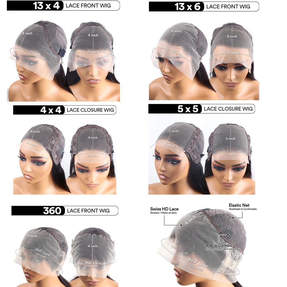 Brazilian Straight 360 Full Lace Frontal Wig 40 Inch 13x6 HD Transparent Lace Front Human Hair Wigs 5x5 Closure Wigs For Women